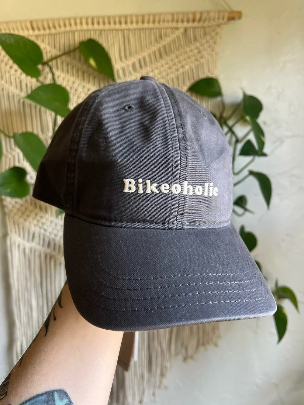 NWT Dedicated Bikeaholic Dad Hat Gray Embroidered Baseball Cap Adjustable Unisex